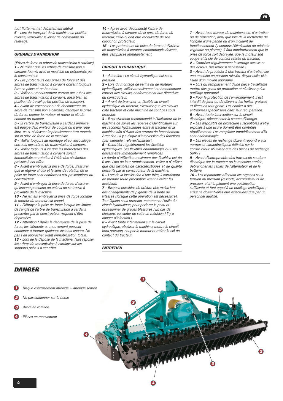 Danger | Sulky Cultiline HR 1000 User Manual | Page 6 / 71