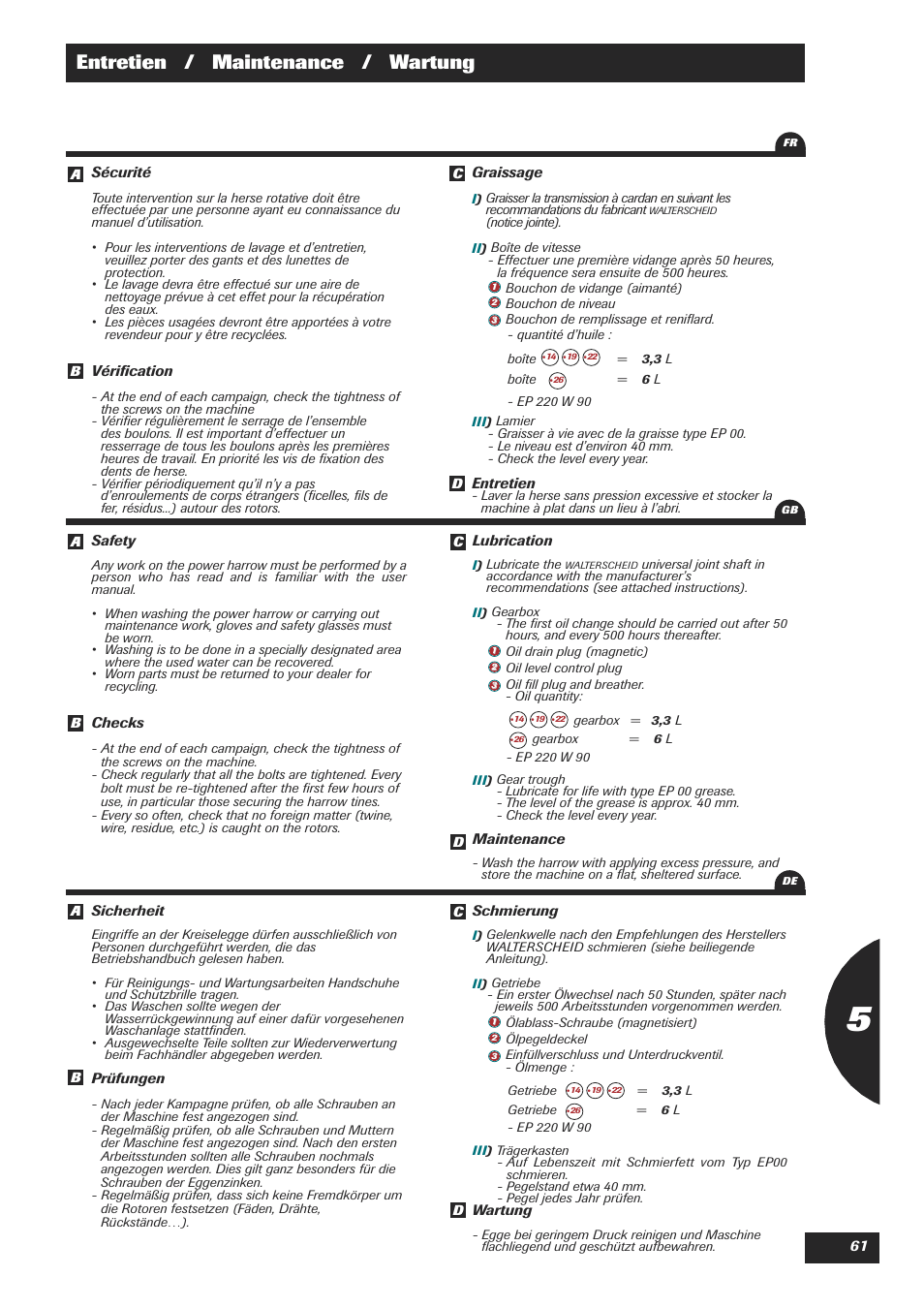 Entretien / maintenance / wartung | Sulky Cultiline HR 1000 User Manual | Page 63 / 71