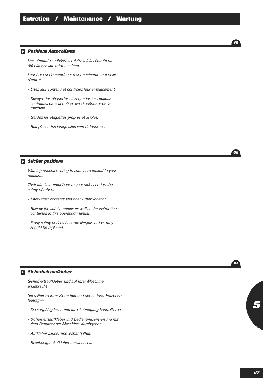 Entretien / maintenance / wartung | Sulky Cultiline HR 1000 User Manual | Page 69 / 71