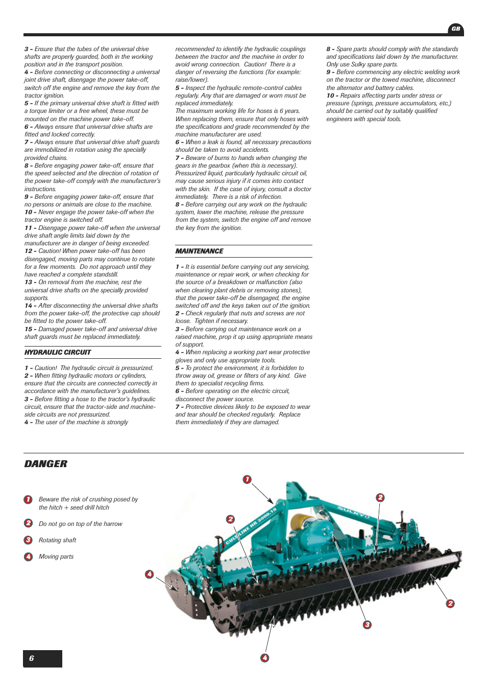 Danger | Sulky Cultiline HR 1000 User Manual | Page 8 / 71