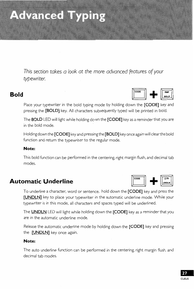 Bold, Automatic underline, Auto underline | Brother EM-430 User Manual | Page 31 / 60