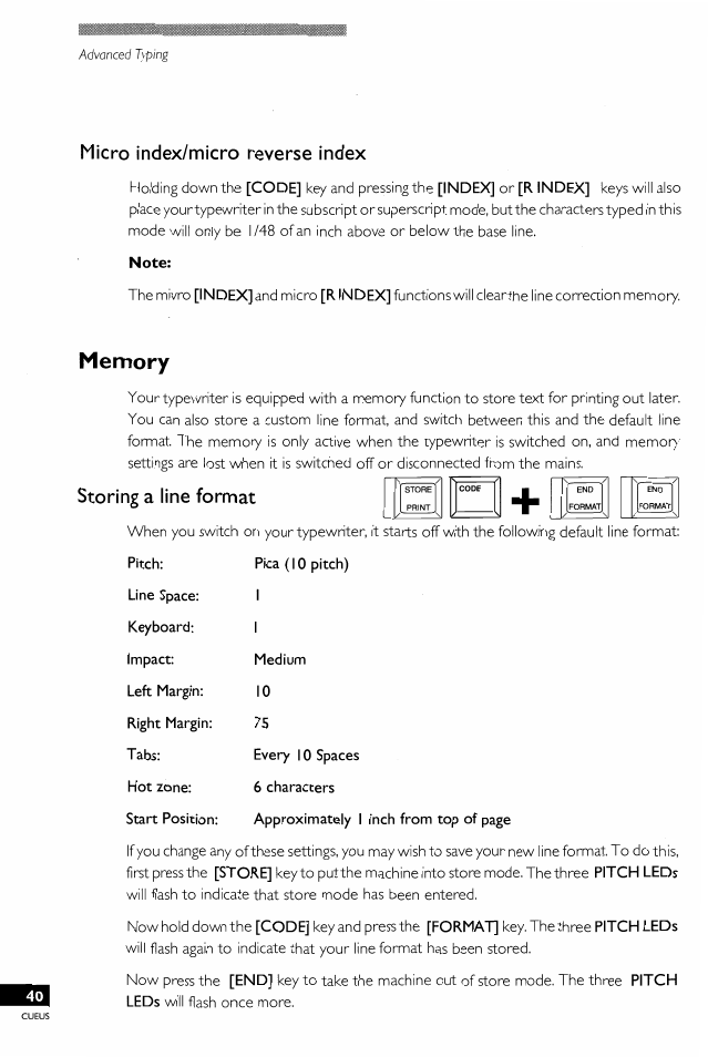 Micro index/micro reverse index, Memory, Storing a line format | Micro index/reverse micro index | Brother EM-430 User Manual | Page 44 / 60