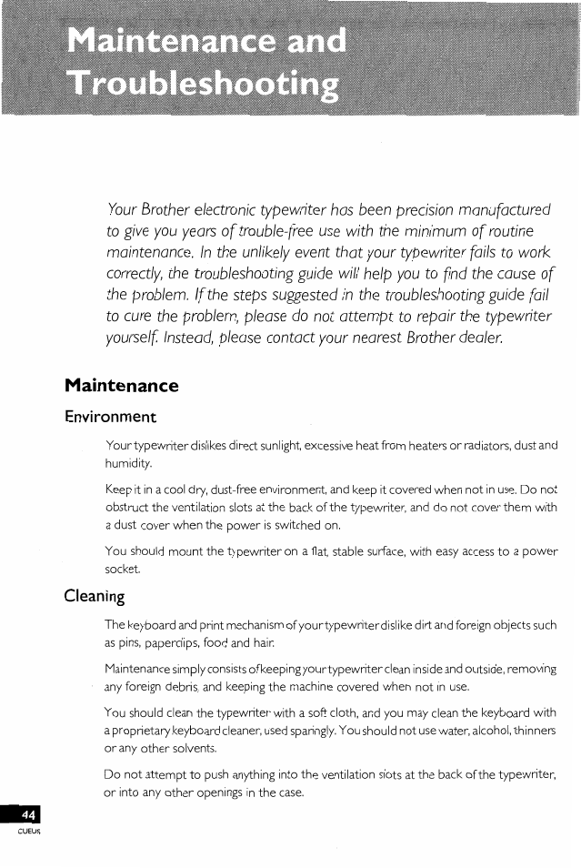 Maintenance, Environment, Cleaning | Brother EM-430 User Manual | Page 48 / 60