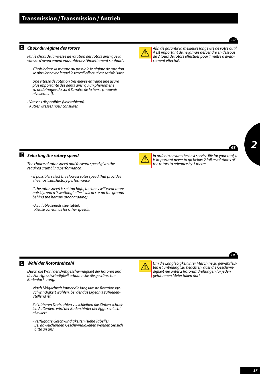 Transmission / transmission / antrieb | Sulky Cultiline HRW 1000 User Manual | Page 39 / 73