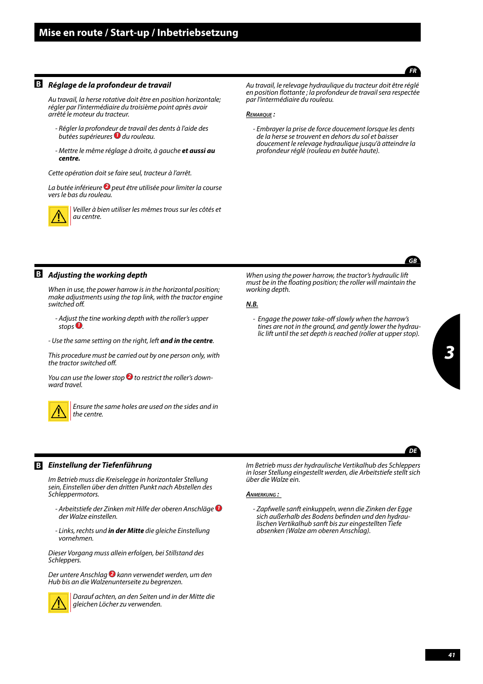 Mise en route / start-up / inbetriebsetzung | Sulky Cultiline HRW 1000 User Manual | Page 43 / 73