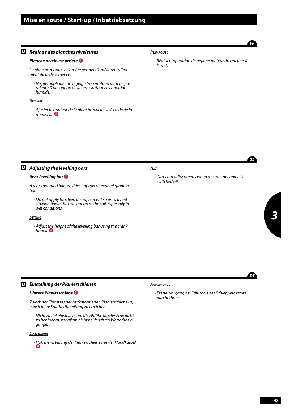 Mise en route / start-up / inbetriebsetzung | Sulky Cultiline HRW 1000 User Manual | Page 47 / 73