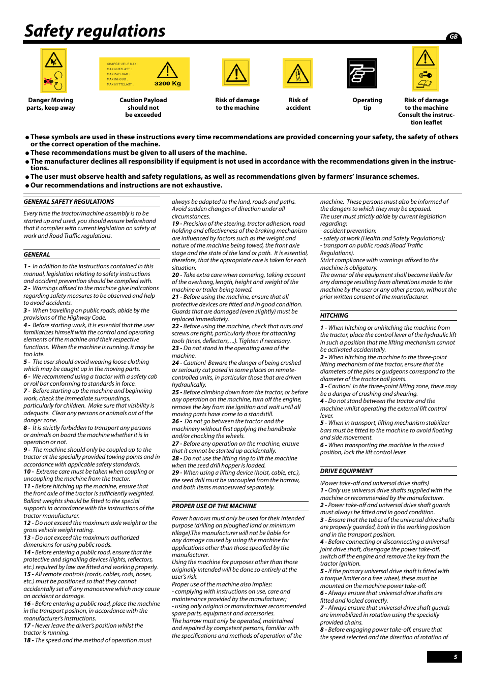 Safety regulations | Sulky Cultiline HRW 1000 User Manual | Page 7 / 73