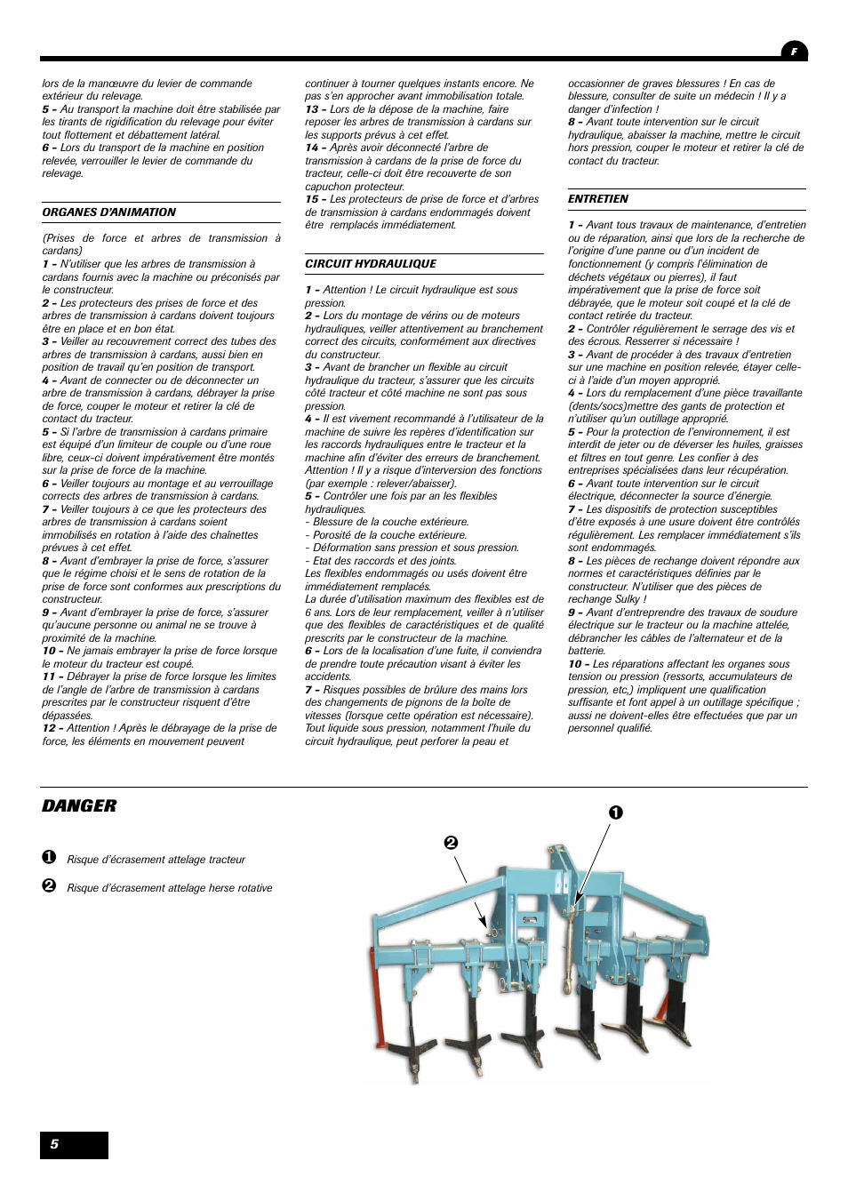 Danger | Sulky Cultiline AM User Manual | Page 5 / 20