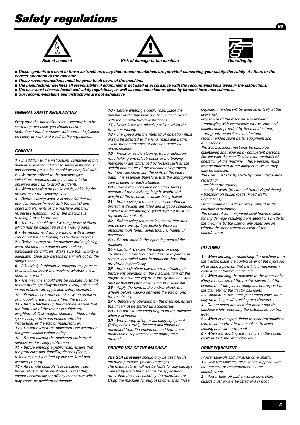Safety regulations | Sulky Cultiline AM User Manual | Page 6 / 20
