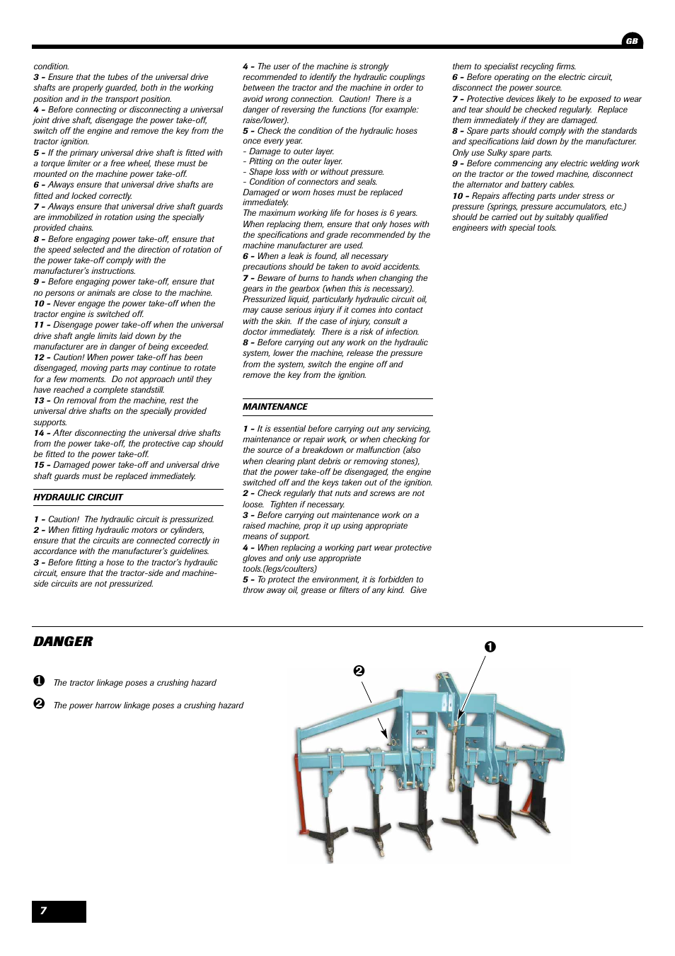 Danger | Sulky Cultiline AM User Manual | Page 7 / 20