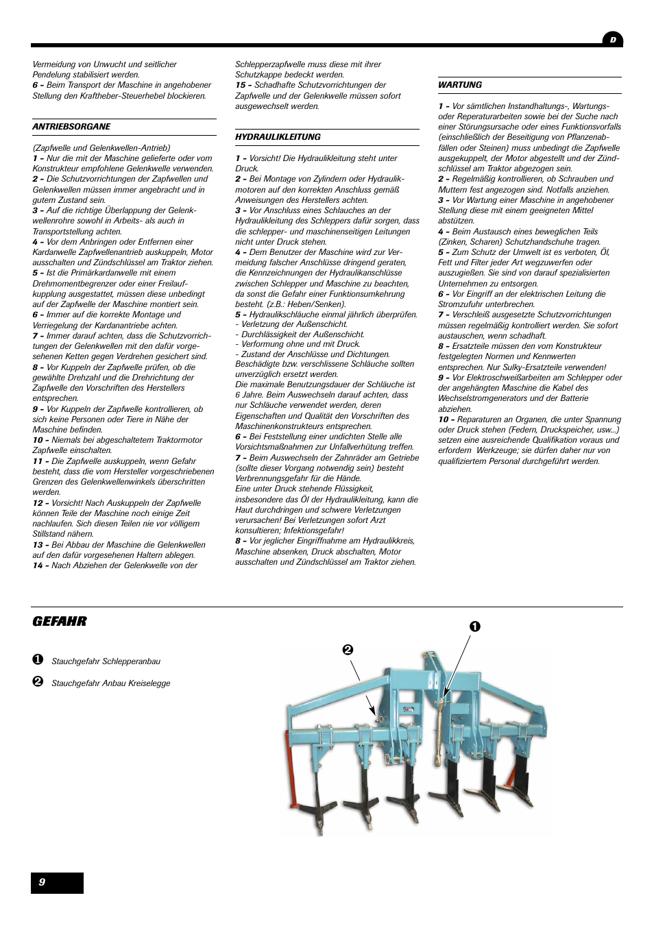 Gefahr | Sulky Cultiline AM User Manual | Page 9 / 20