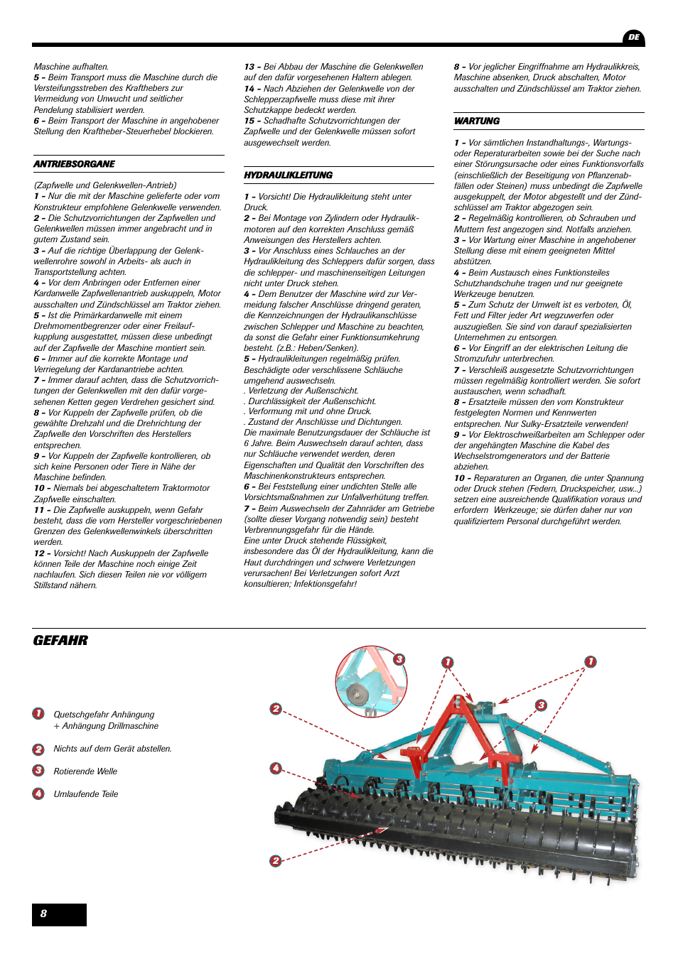 Gefahr | Sulky Cultiline VR User Manual | Page 10 / 45