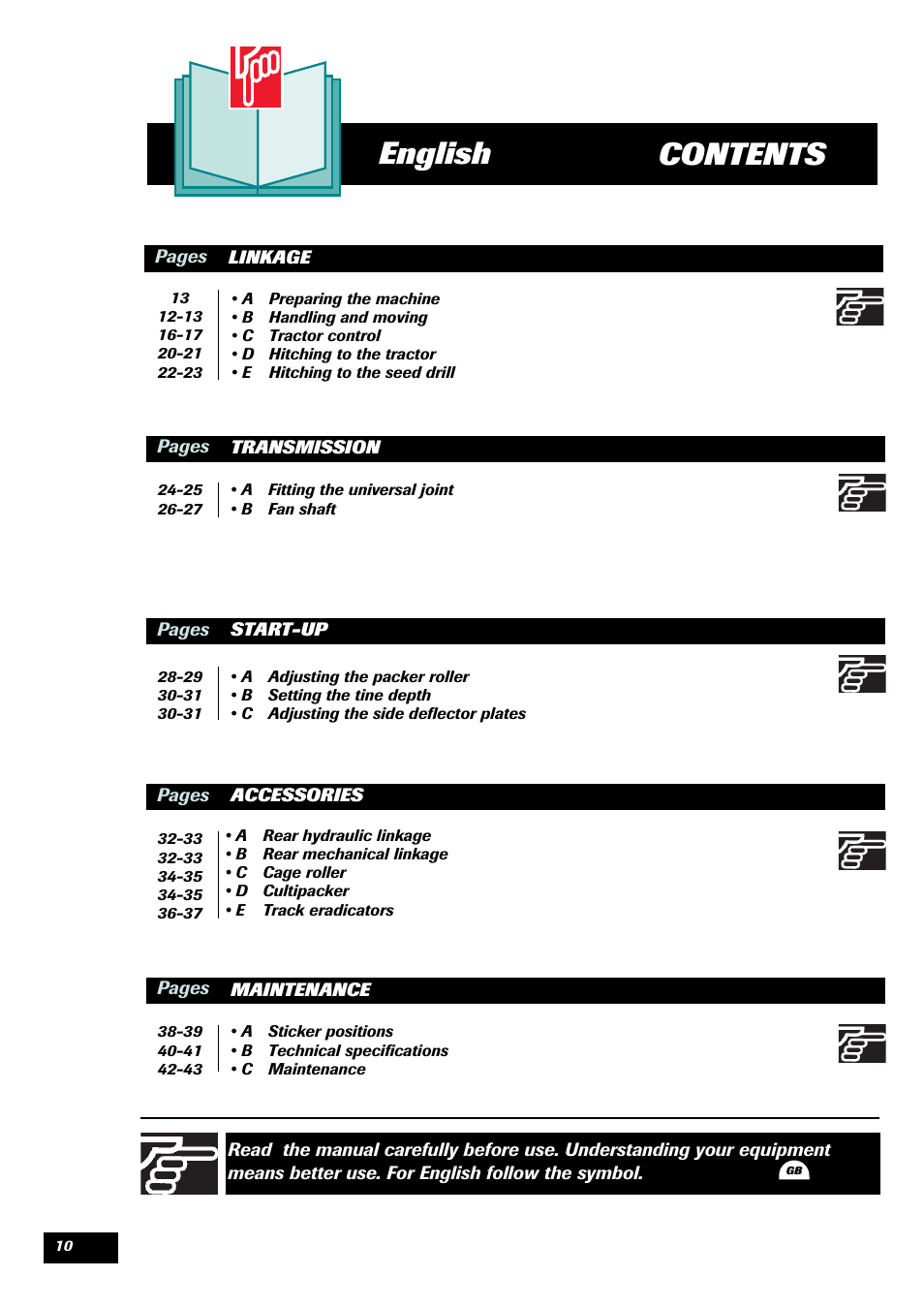 Contents english | Sulky Cultiline VR User Manual | Page 12 / 45