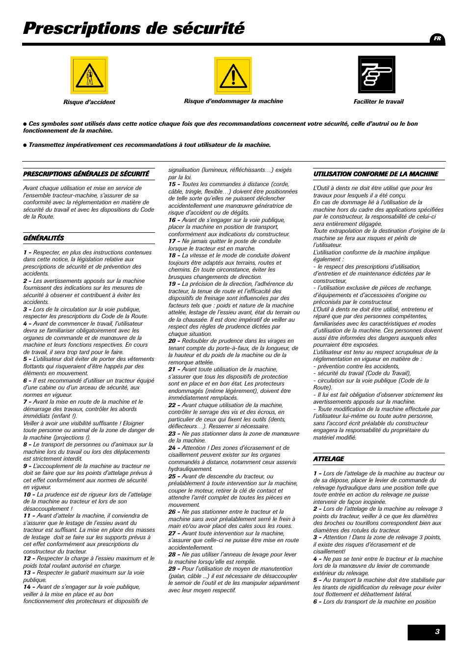 Prescriptions de sécurité | Sulky Cultiline VR User Manual | Page 5 / 45