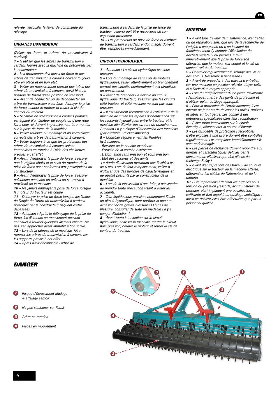 Danger | Sulky Cultiline VR User Manual | Page 6 / 45