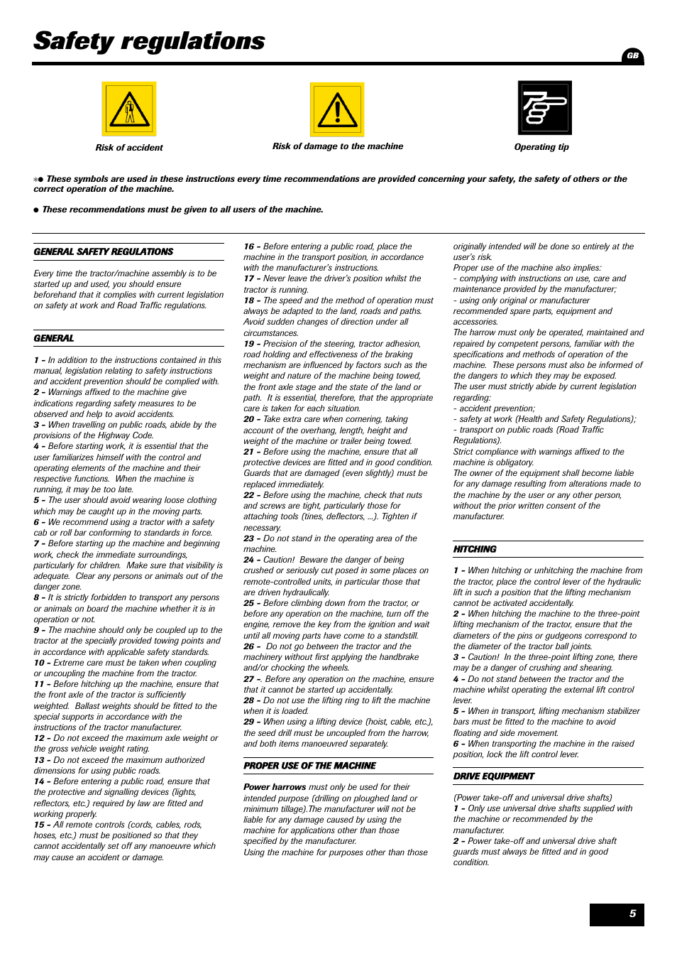 Safety regulations | Sulky Cultiline VR User Manual | Page 7 / 45