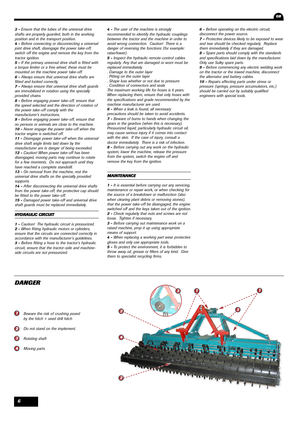 Danger | Sulky Cultiline VR User Manual | Page 8 / 45