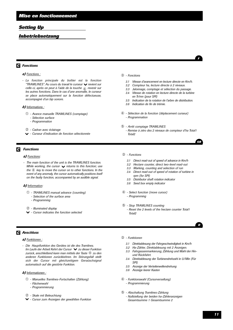 Mise en fonctionnement setting up inbetriebsetzung | Sulky TRONIC User Manual | Page 11 / 46