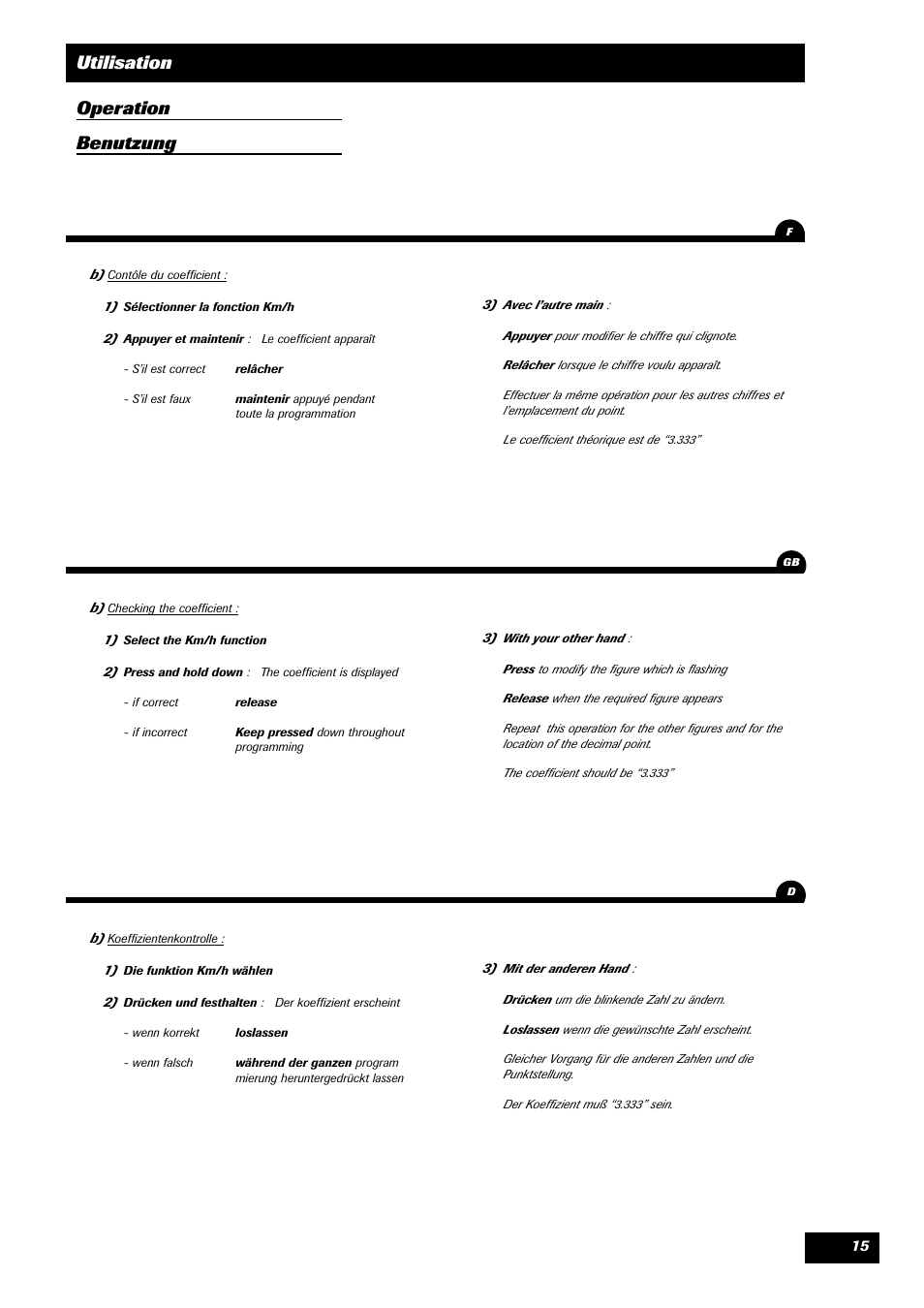 Utilisation operation benutzung | Sulky TRONIC User Manual | Page 15 / 46