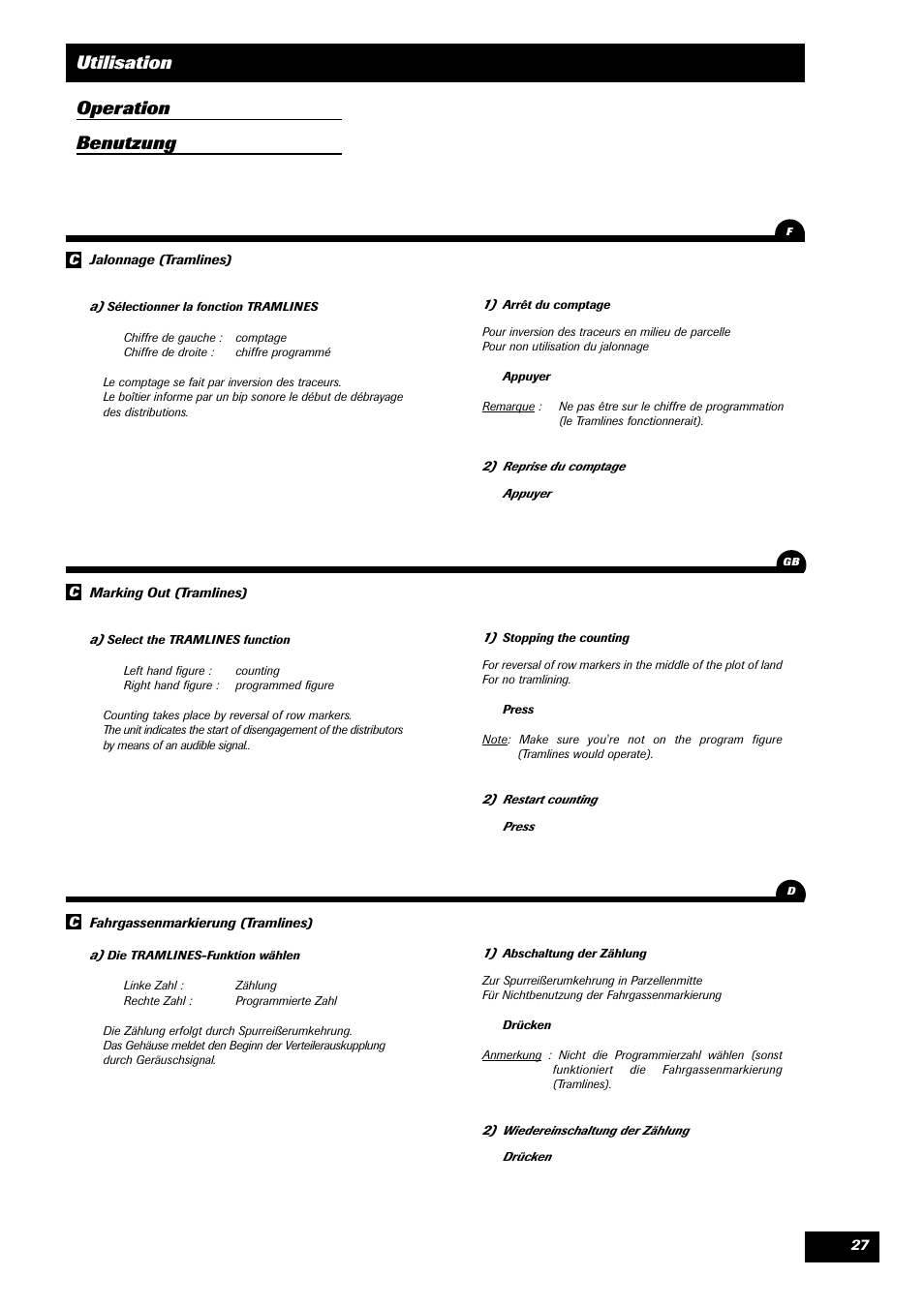 Utilisation operation benutzung | Sulky TRONIC User Manual | Page 27 / 46