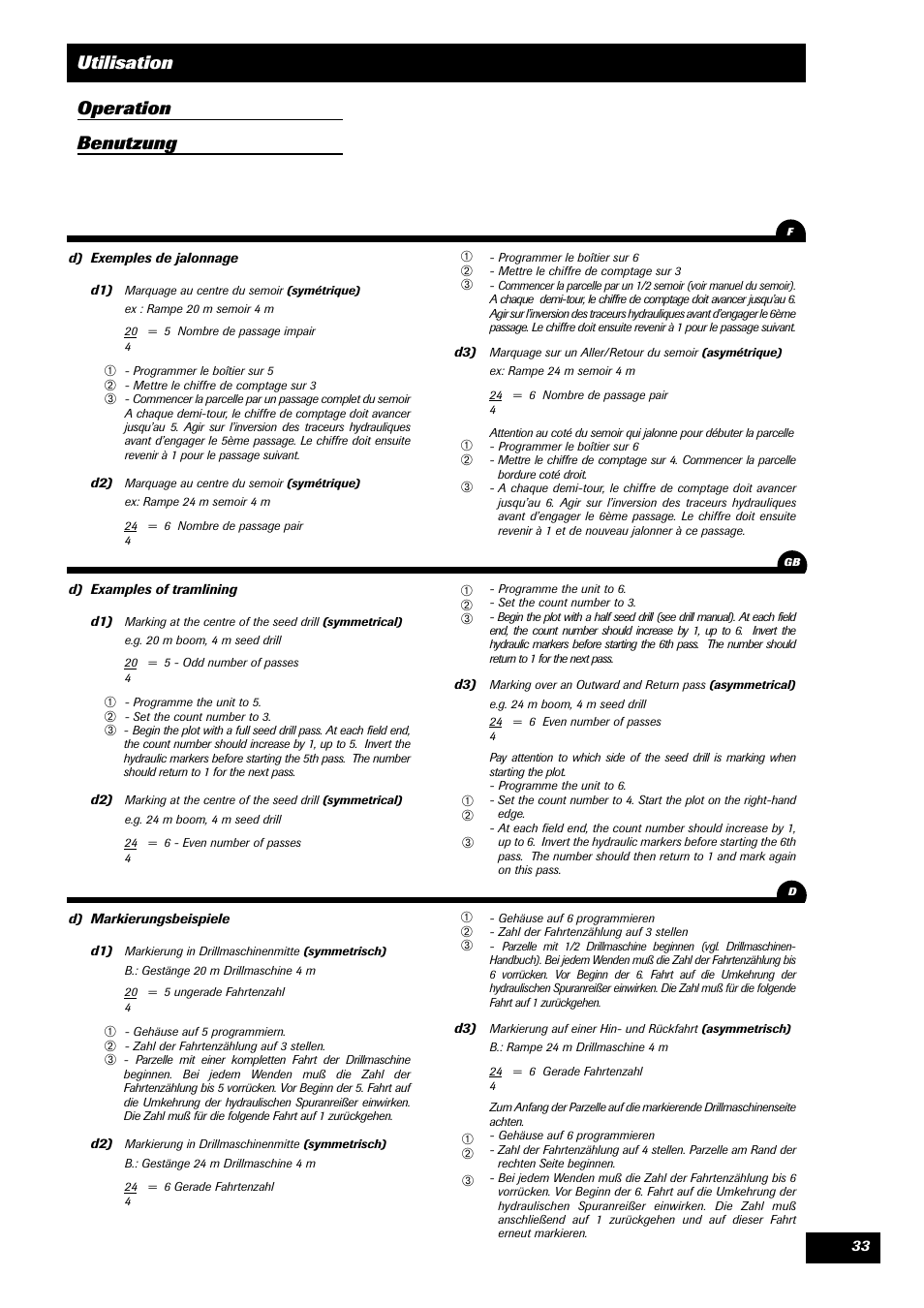 Utilisation operation benutzung | Sulky TRONIC User Manual | Page 33 / 46