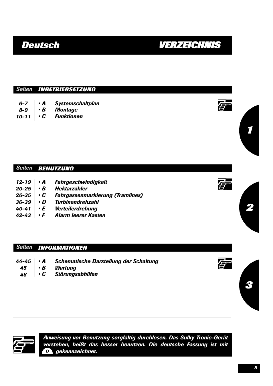 Vve er rz ze eiic ch hn niis s, Deutsch | Sulky TRONIC User Manual | Page 5 / 46