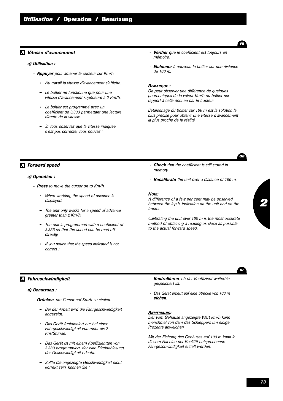 Utilisation, Operation / benutzung 1 | Sulky MEDION User Manual | Page 13 / 44