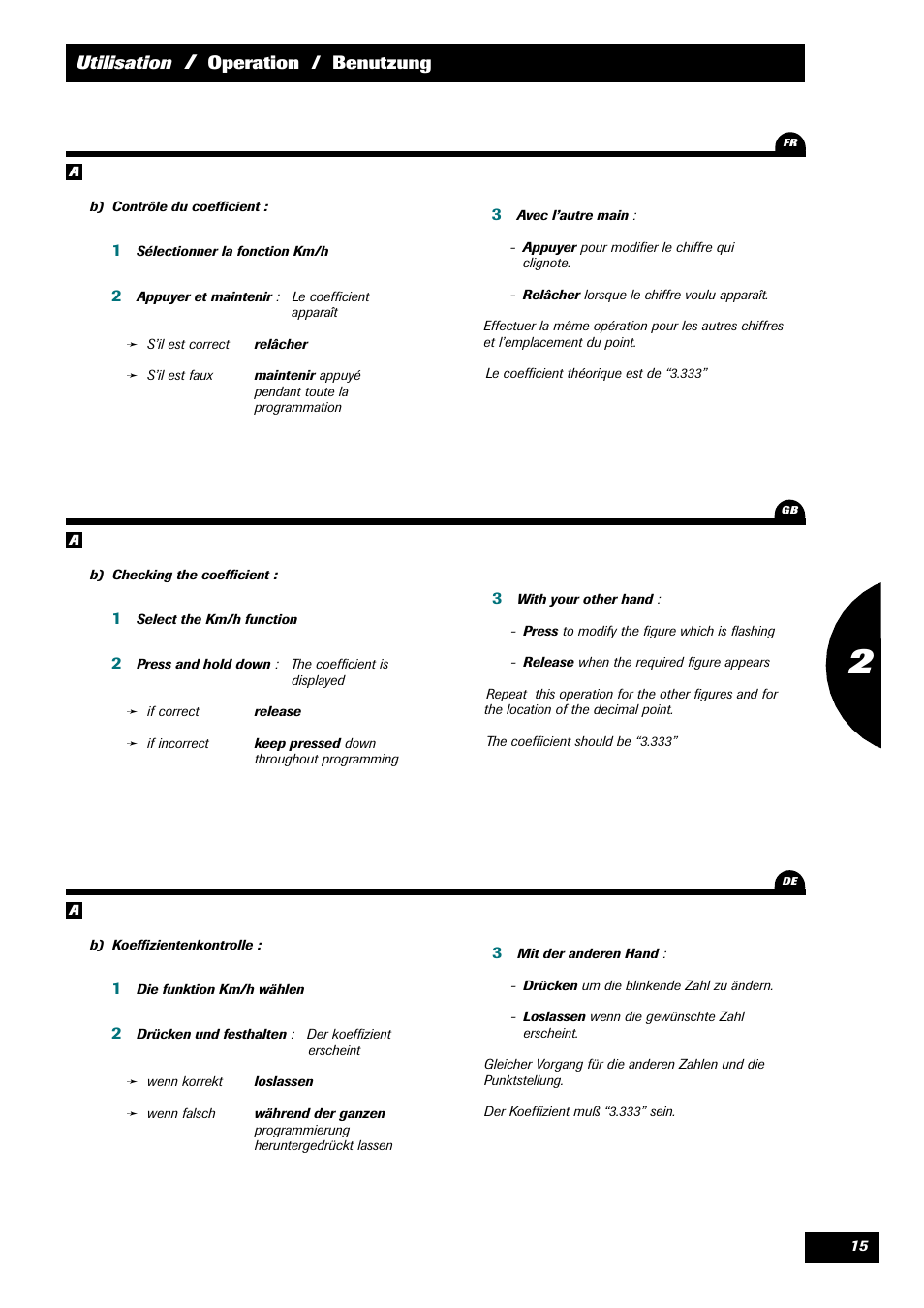Utilisation, Operation / benutzung | Sulky MEDION User Manual | Page 15 / 44