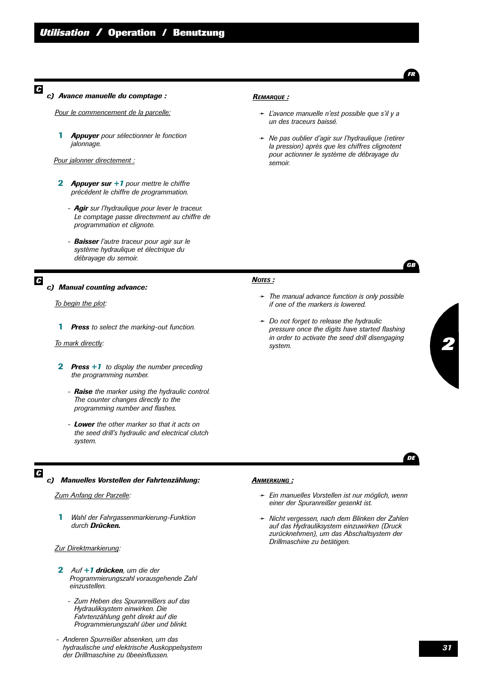 Utilisation, Operation / benutzung | Sulky MEDION User Manual | Page 31 / 44