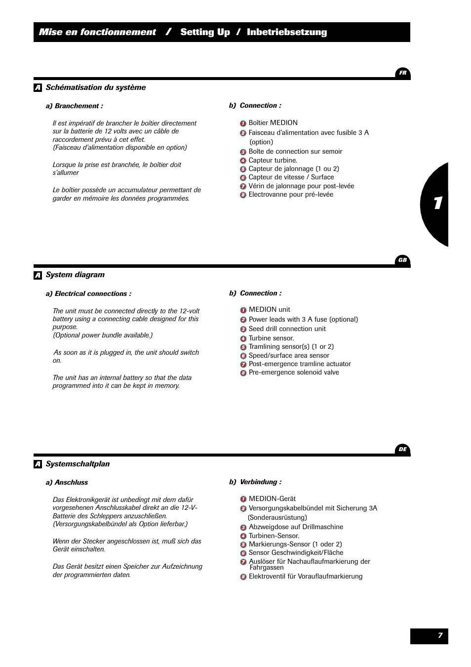 Mise en fonctionnement, Setting up / inbetriebsetzung, Systemschaltplan | Schématisation du système, System diagram | Sulky MEDION User Manual | Page 7 / 44