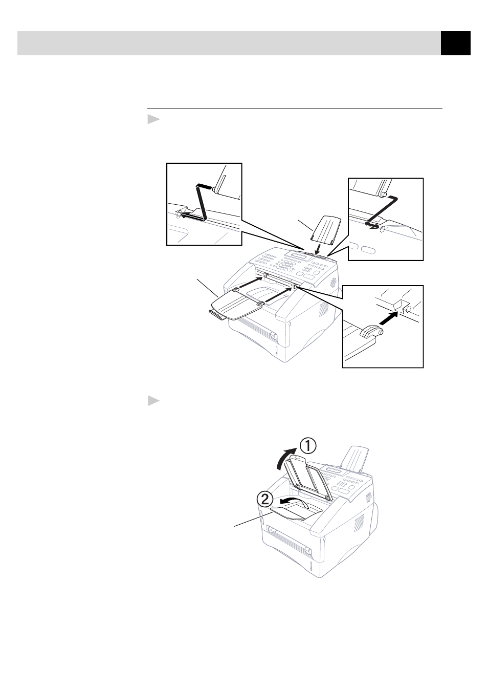 Outgoing message (ogm) of external tad, Connecting an external telephone, Attach the trays | Brother FAX-8350P User Manual | Page 25 / 188