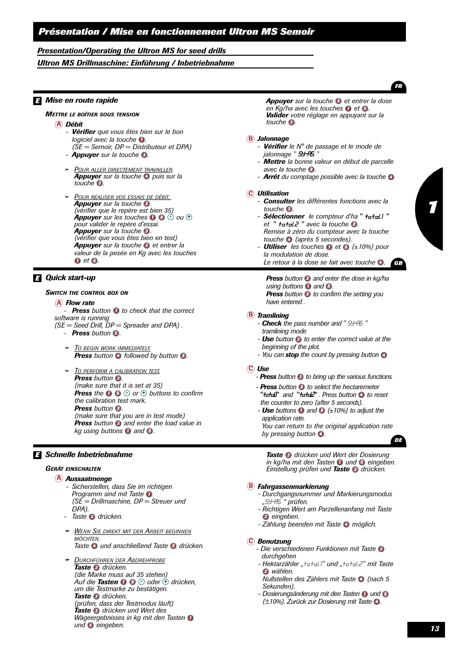 Schnelle inbetriebnahme, Quick start-up | Sulky ULTRON MS User Manual | Page 13 / 68