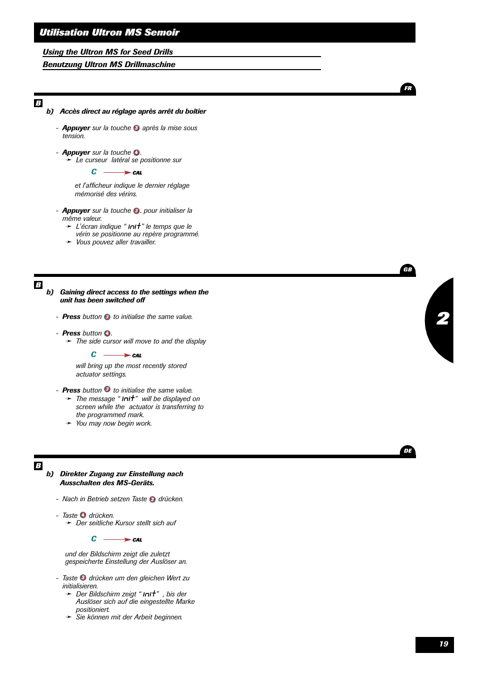 Utilisation ultron ms semoir, Iinniitt | Sulky ULTRON MS User Manual | Page 19 / 68