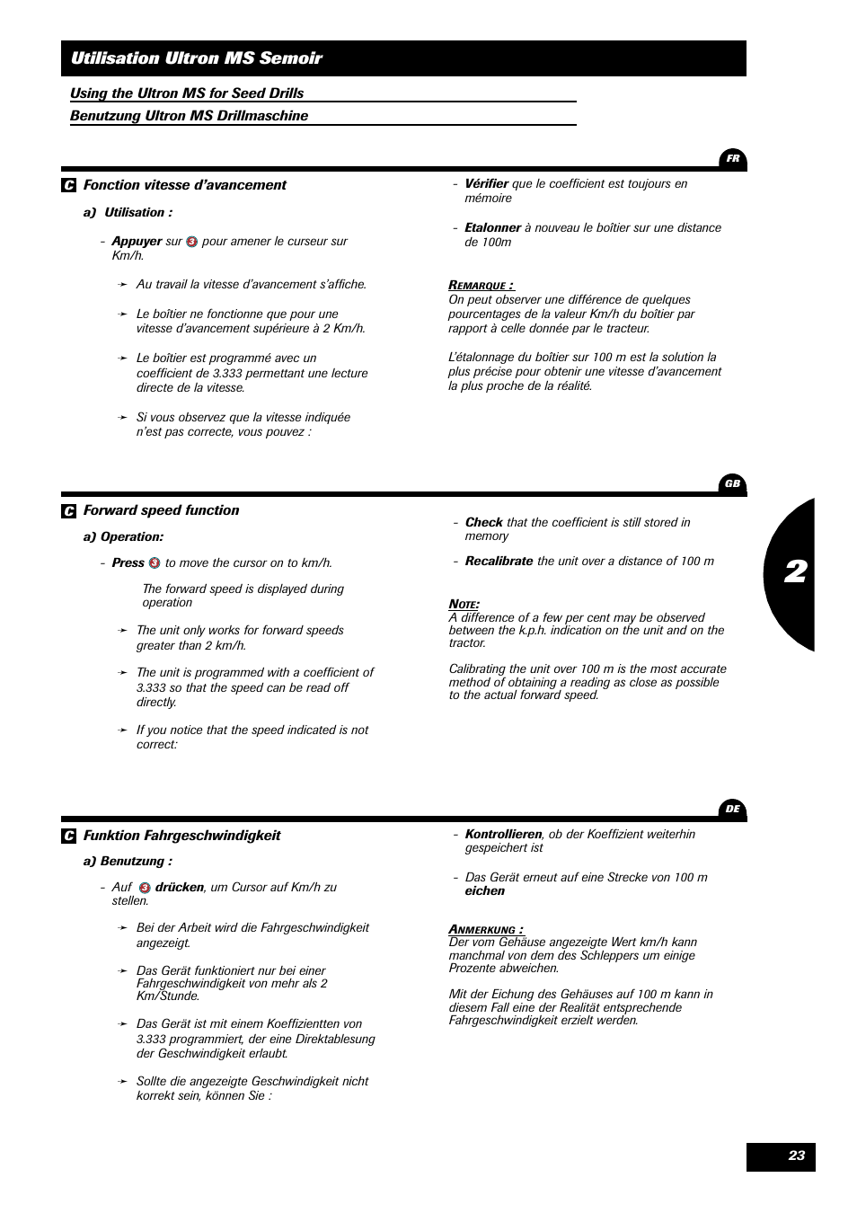 Utilisation ultron ms semoir | Sulky ULTRON MS User Manual | Page 23 / 68