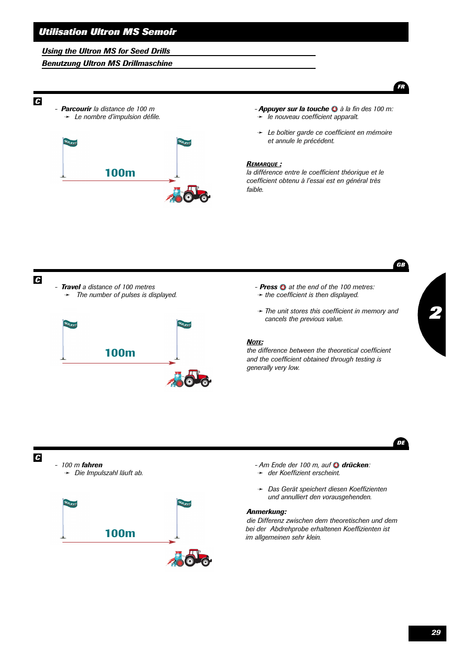 100m, Utilisation ultron ms semoir | Sulky ULTRON MS User Manual | Page 29 / 68