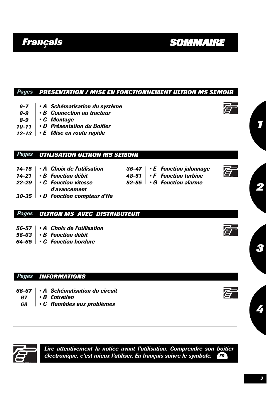 Ssommaire français | Sulky ULTRON MS User Manual | Page 3 / 68