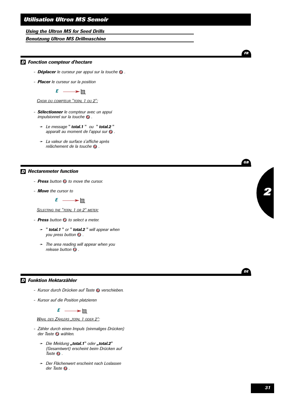 Utilisation ultron ms semoir | Sulky ULTRON MS User Manual | Page 31 / 68
