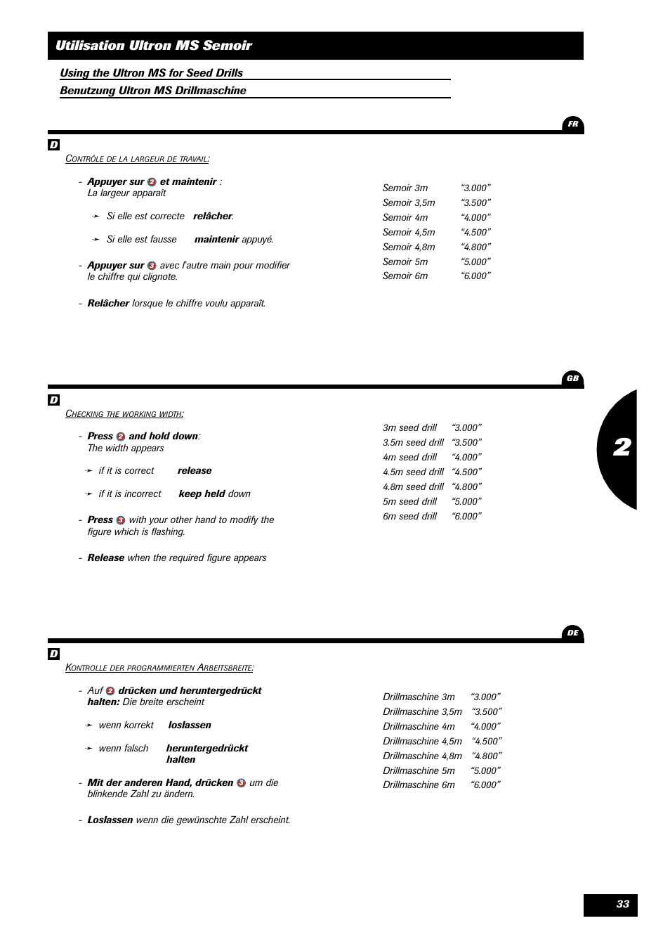 Utilisation ultron ms semoir | Sulky ULTRON MS User Manual | Page 33 / 68