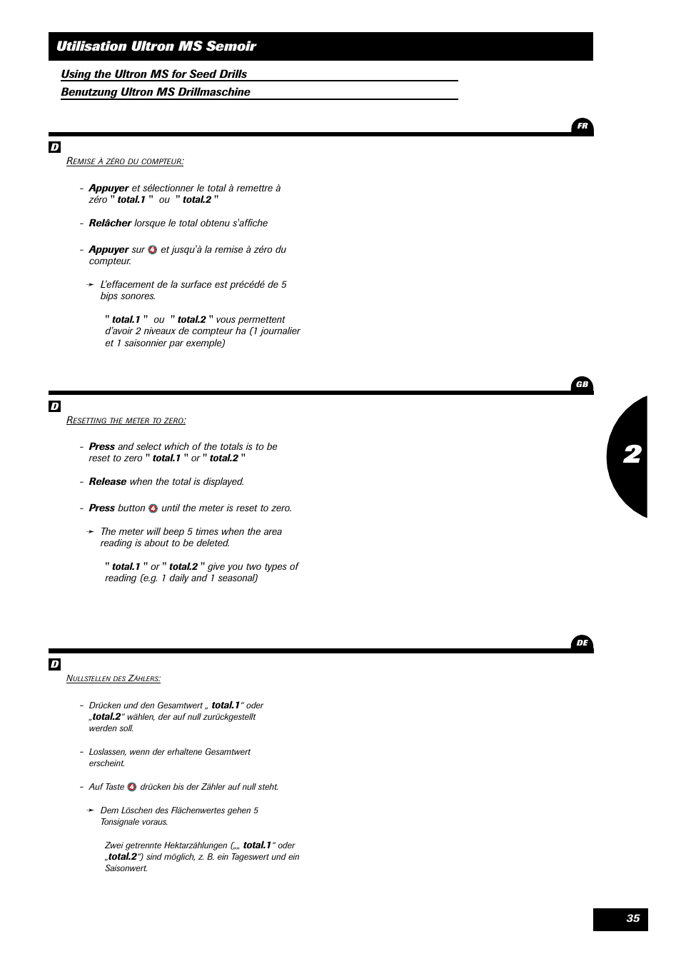 Utilisation ultron ms semoir | Sulky ULTRON MS User Manual | Page 35 / 68