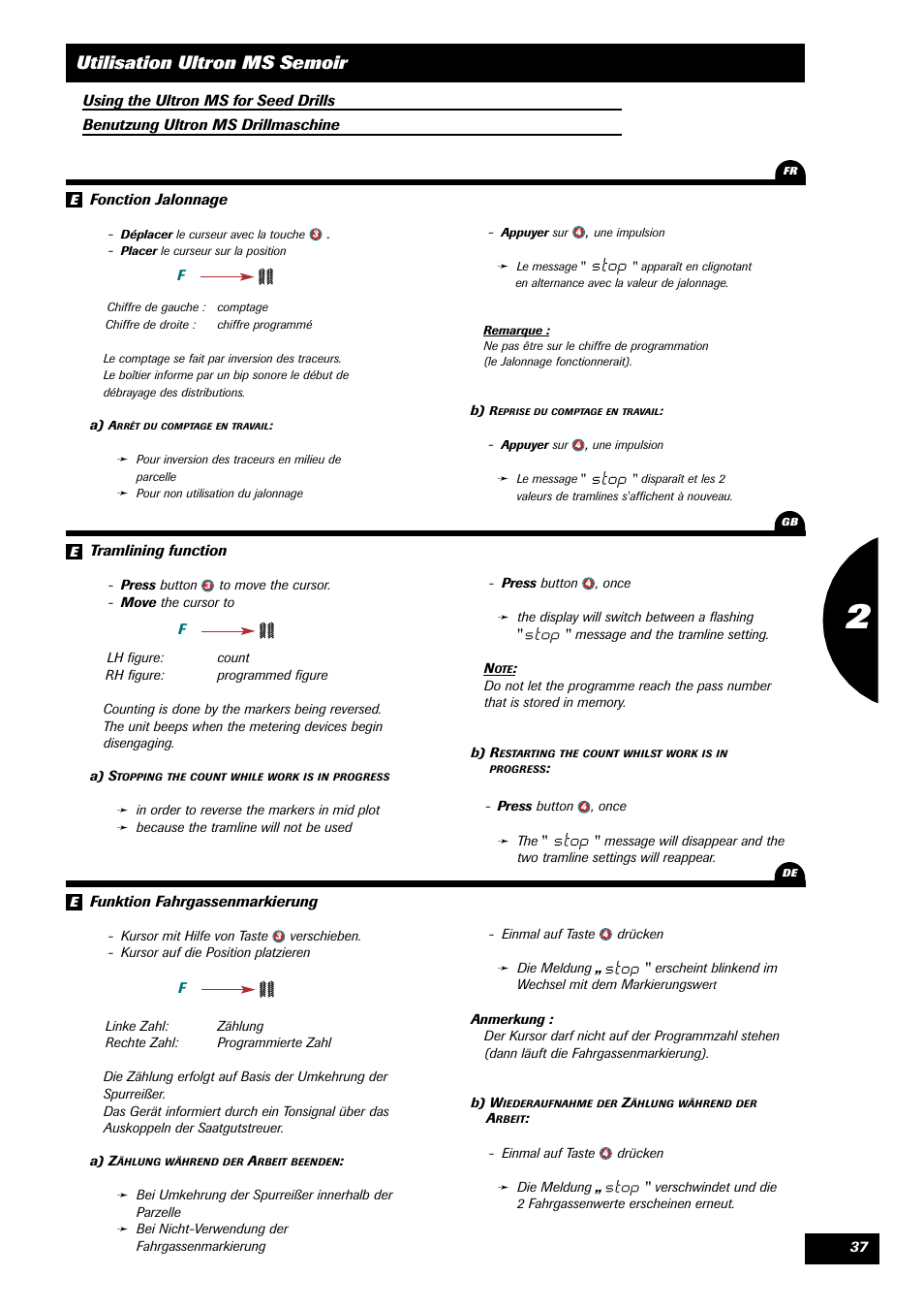 Utilisation ultron ms semoir | Sulky ULTRON MS User Manual | Page 37 / 68