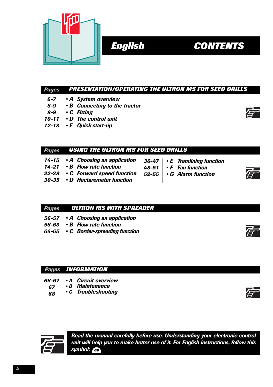 Contents english | Sulky ULTRON MS User Manual | Page 4 / 68