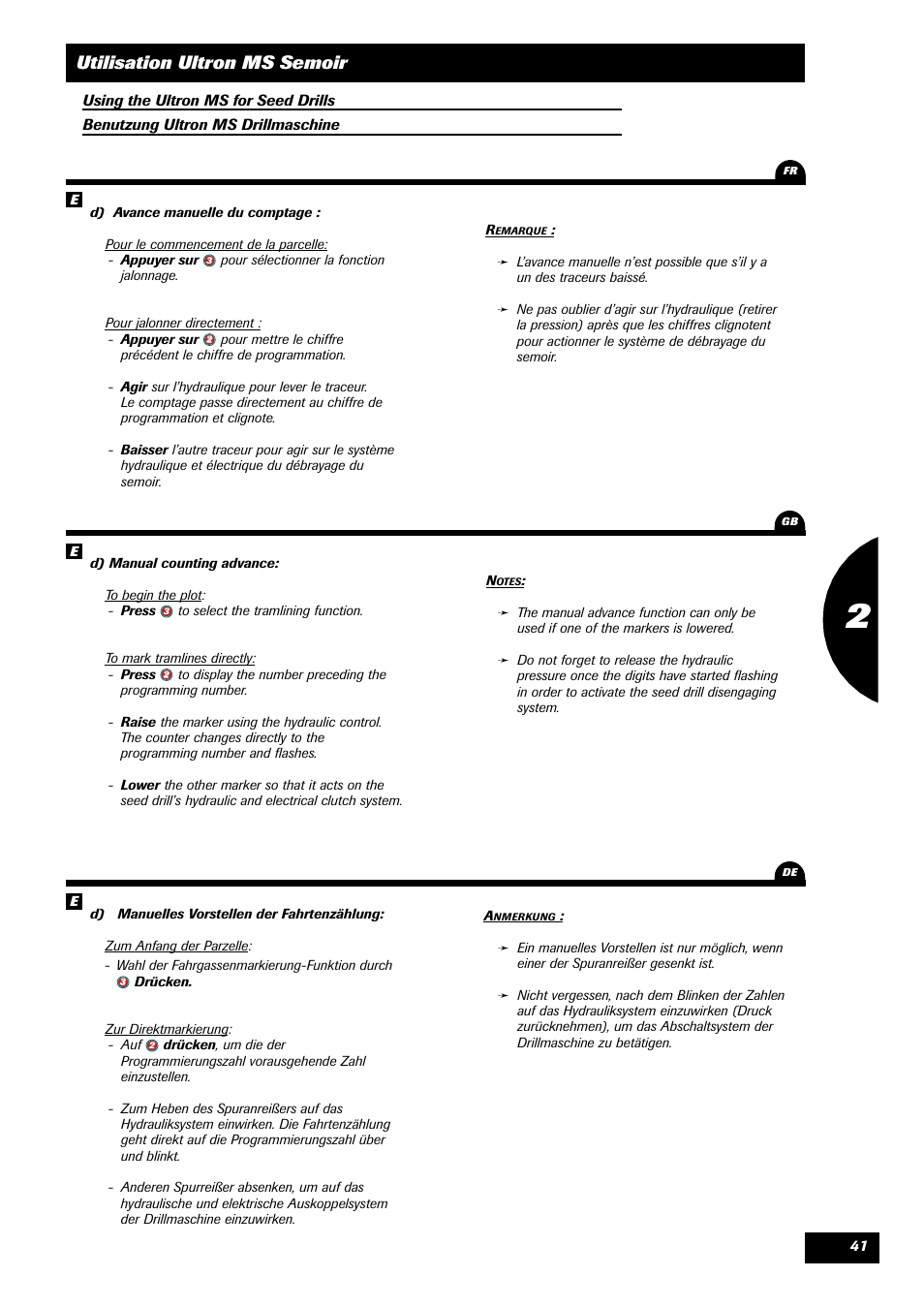 Utilisation ultron ms semoir | Sulky ULTRON MS User Manual | Page 41 / 68