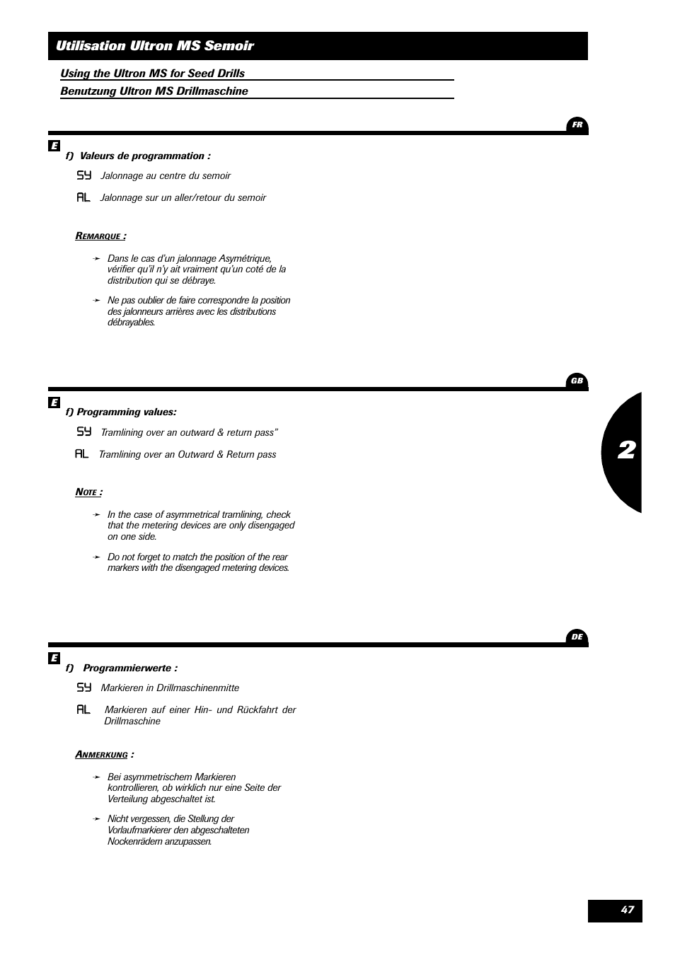 Utilisation ultron ms semoir | Sulky ULTRON MS User Manual | Page 47 / 68