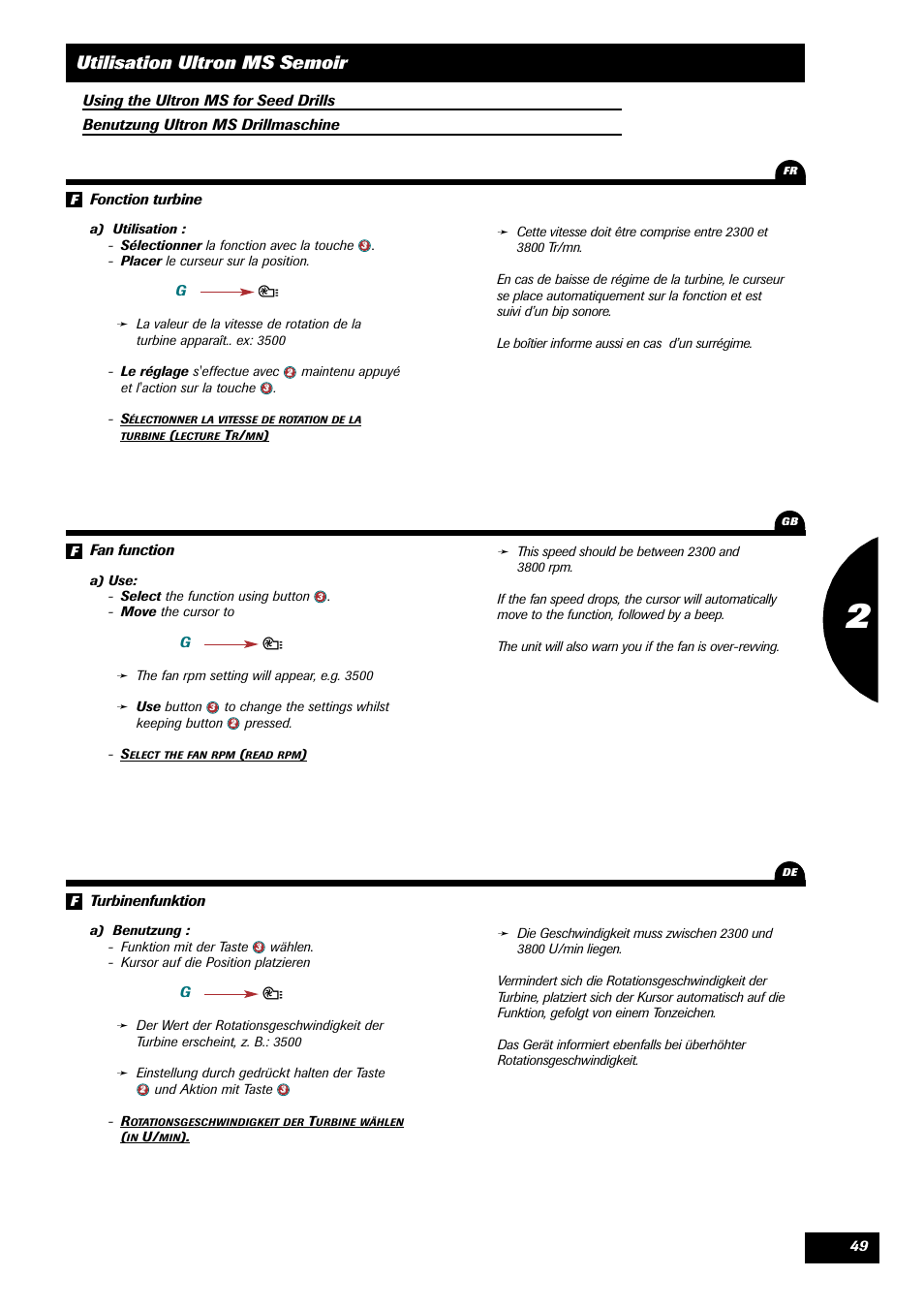 Utilisation ultron ms semoir | Sulky ULTRON MS User Manual | Page 49 / 68