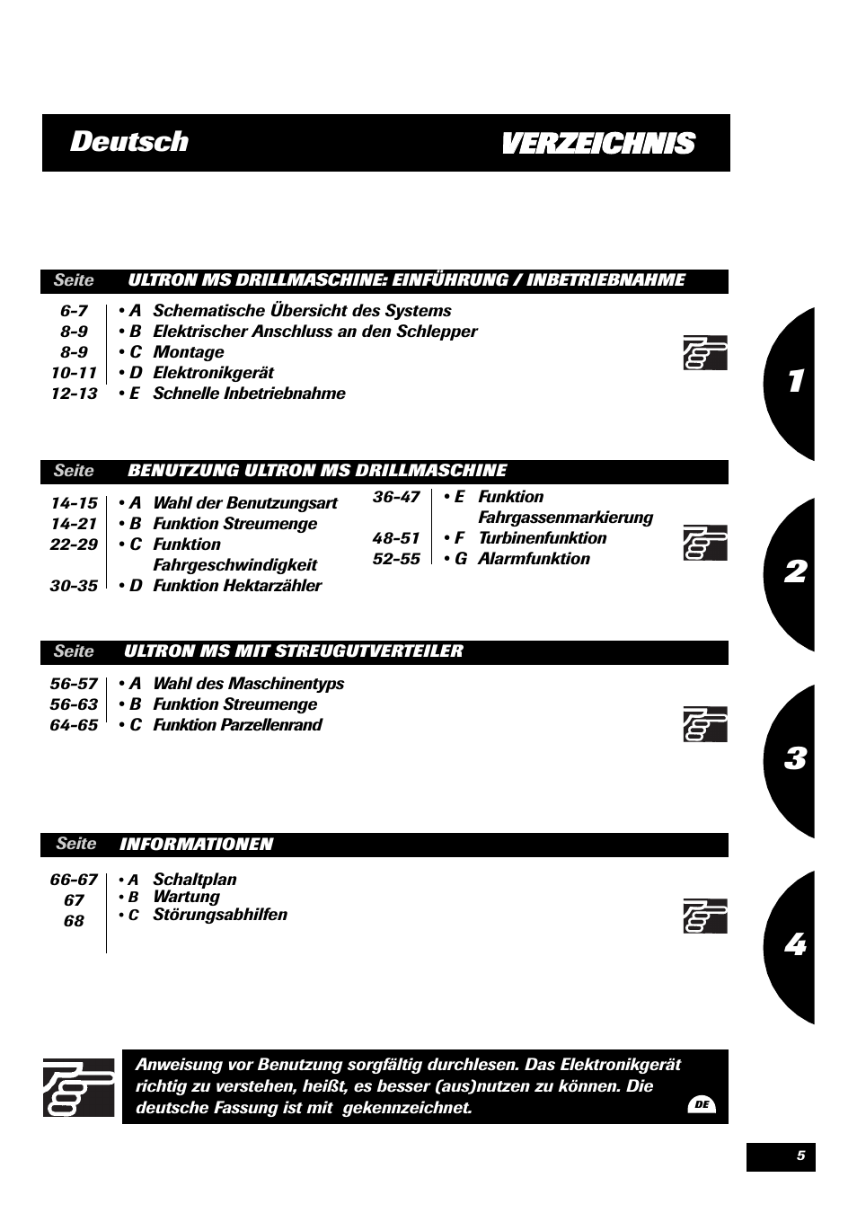 Vverzeichnis deutsch | Sulky ULTRON MS User Manual | Page 5 / 68