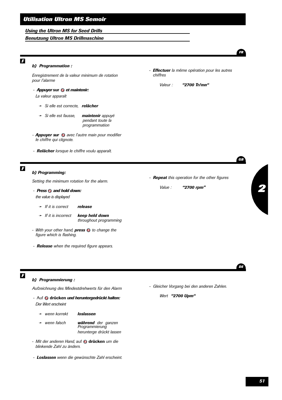 Utilisation ultron ms semoir | Sulky ULTRON MS User Manual | Page 51 / 68