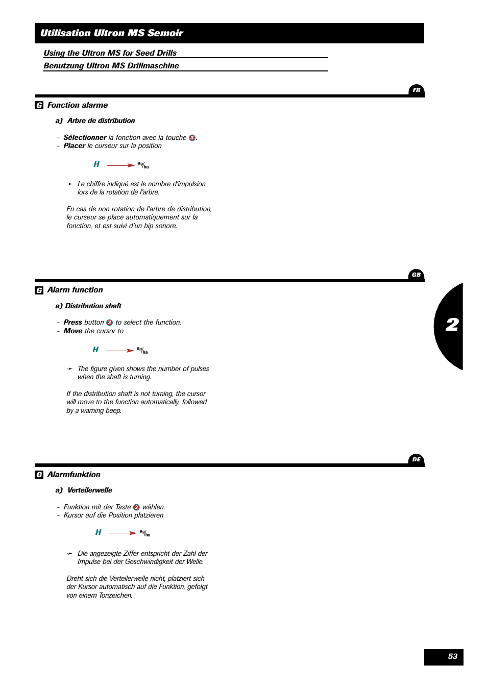 Utilisation ultron ms semoir | Sulky ULTRON MS User Manual | Page 53 / 68