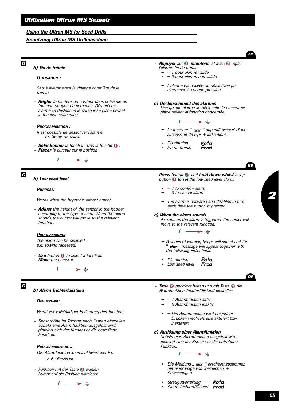 Utilisation ultron ms semoir, Rroottaa, Pprroodd | Sulky ULTRON MS User Manual | Page 55 / 68