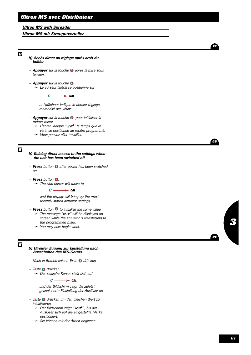 Ultron ms avec distributeur, Iinniitt | Sulky ULTRON MS User Manual | Page 61 / 68