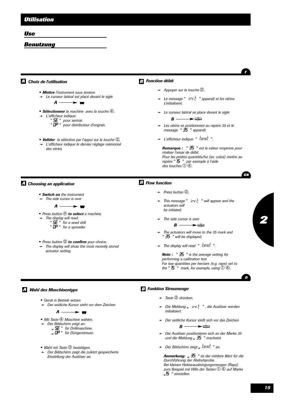 Utilisation use benutzung | Sulky MS User Manual | Page 19 / 30